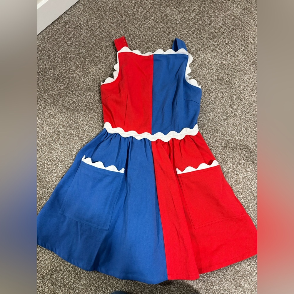 Fashion Brand Company Red and Blue Dress with White Accents